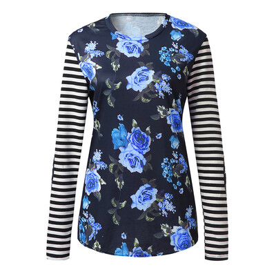 

Starmoon Women Printing With Stripe Formal Collared Long Sleeve Casual And Top Blouse