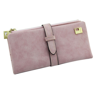 

Fashion Women Matte Faux Leather Buckle Decor Zipper Cash Wallet Coin Purse Bag
