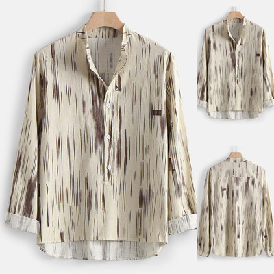 

Tailored Mens Autumn Loose Fashion Casual Daily Printed Cotton And Linen Shirt Top Blouse