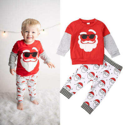 

XMAS Toddler Kids Baby Boys Girls Christmas Top Pants Leggings Outfits Clothes