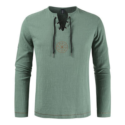 

Male Slim Long Sleeve Shirt Casual Solid Color Mens Linen Cotton Tops Shirt
