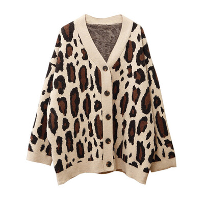 

Toponeto Womens Leopard Print Knit Sweater Button Sweater