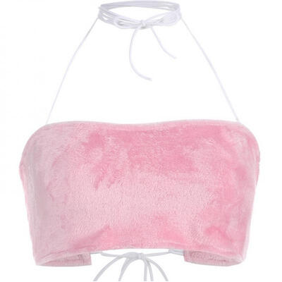 

Fashion Women Furry Tube Tops Sleeveless Tank Crop Top Summer Vest Tee