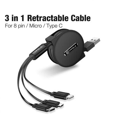 

3 in 1 Retractable Micro USB Type-C Charging Line Portable Data Cable for Smartphone-12m