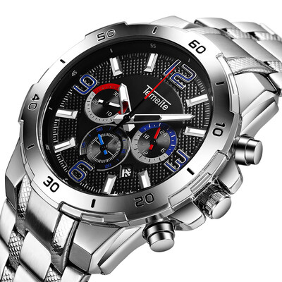

Casual Chronograph Watches Men Luxury Brand Quartz fashion sports male silver stainless steel watch date Clock Male
