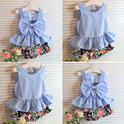 

Baby Girls Kid Summer Sleeveless T-shirt Tops Short Floral Beachpants Outfits