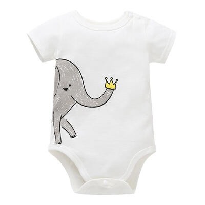 

Baby Kids Short Sleeve Rompers Round Neck Cartoon Elephant Print Jumpsuit