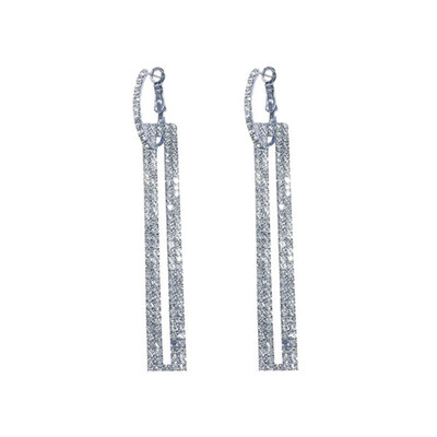 

Women Rhinestone Inlaid Hollow Rectangle Long Geometric Dangle Earrings Jewelry