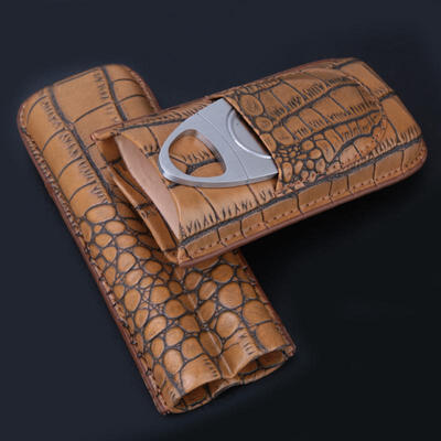 

Greensen Crocodile Pattern Leather Cigar Case Holder 2 Tube Travel Cigar Box with Cigar Cutter