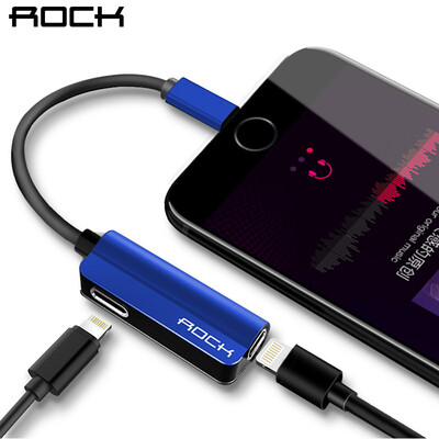 

ROCK Apple 7 Headphone Adapter iPhoneX87plus 2-in-1 Audio Conversion Cable Charging Song Call Double Lightning Converter Blue