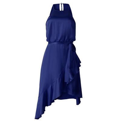 

Solid Color Irregular Ruffle Bandage Dress Women Sleeveless Halter Dresses