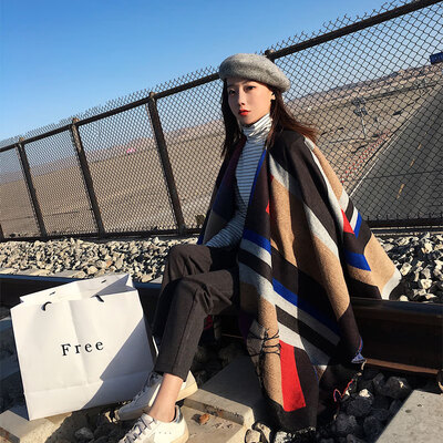 

Shawl female desert travel photo imitation cashmere scarf split double-sided color matching dual-use cloak long thick cloak