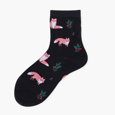 

Korea Cartoon Childlike Fox Flamingo Funny Jacquard Fashion Ins Spring Autumn Sneaker Socks 10 Colors Avocado Casuals