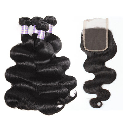 

Brazilian Remy Human Hair Weave Body Wave Hair 4pcs Bundles with Closure Unprocessed Virgin Cheap Extensions