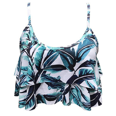

Roseonmyhand Women Girls Beach Retro Falbala Printed Flounce Bikini Top Chic Padded Swimwear
