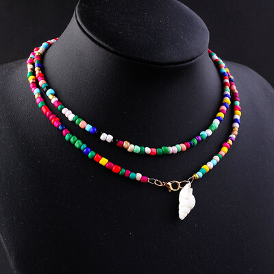 

80CM Bohemian Shell Pendant colorful Rhinestone Beaded Necklaces Chokers Charm Long Statement Collar Women Summer Jewelry 2019