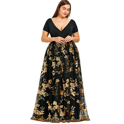 

Plus Size Floral Sparkly Maxi Prom Dress