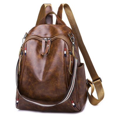 

Retro oil wax skin double shoulder bag womens college Feng Han version of womens single shoulder bag multi-function tide backpac