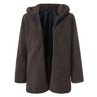 

Toponeto Womens Fashion Zipper Plush Winter Hooded Long Sleeve Warm Coat