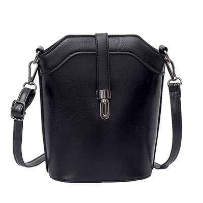 

Vintage Women Solid Color Faux Leather Crossbody Shoulder Pouch Small Bucket Bag