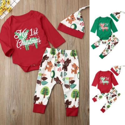 

Baby Unisex Newborn My First Christmas Clothes Romper&Pant&Hat Outfit 3pcs Set