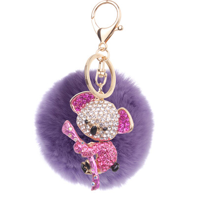 

8cm rex rabbit fur ball alloy diamond koala keychain cartoon couple bag car pendant