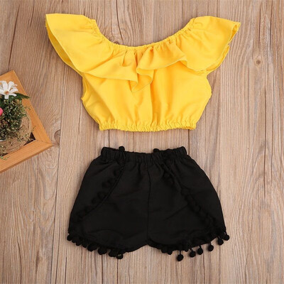 

Kids Baby Girl Clothes Summer Off Shoulder Crop Top TankShort Pants Outfits
