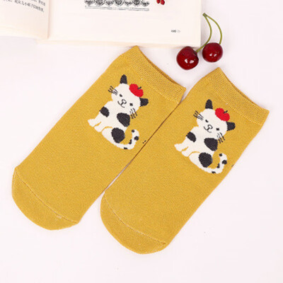 

2019 New Arrivl Women Cotton Socks Pink Yellow Cats Penguin Cute Ankle Socks Short Casual Animal Ear Gril Sox