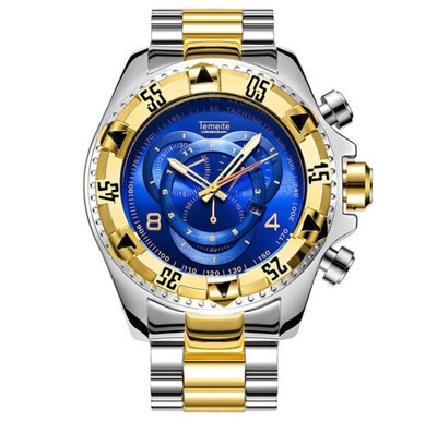 

personality men stainless steel big watches golden fashion male top luxury quartz watch American style calendar clock