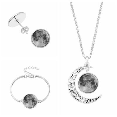 

Jewelry Sets Crescent Moon Necklace Multicolor Galactic Cosmic Moon Necklace Earrings Bracelets