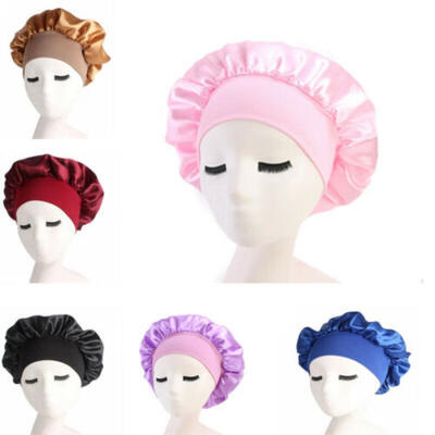 

US Soft Silk Satin Night Sleep Cap Hair Bonnet Hat Head Cover Wide Band Elastic