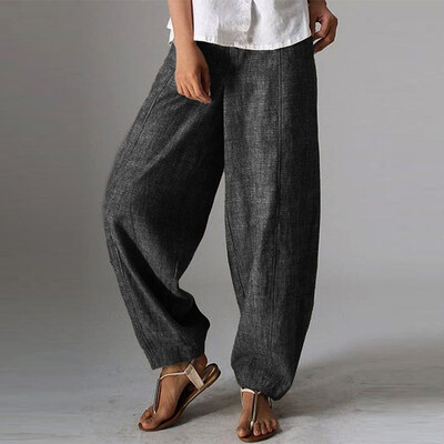 

Tailored Womens Full Length Pants Cotton High Waist Solid Color Trousers Ladies Pants