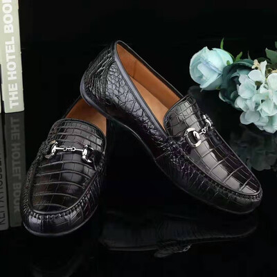 

Black color men shoe sneaker from Genuine crocodile belly skin leather with cow skin lining&silver color stainless metal parts