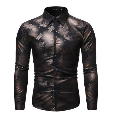 

Mens Long Sleeve Floral Shirt Casual Button Down Slim Fit Dress T-shirts