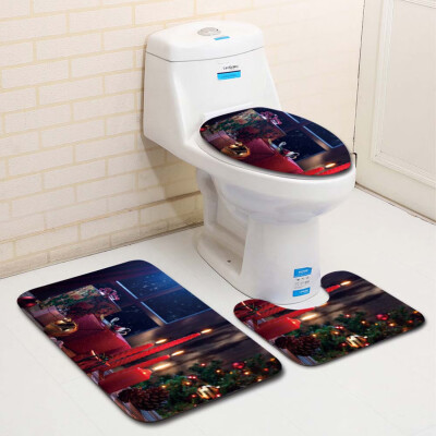 

〖Follure〗3PCS Fancy Santa Toilet Seat Cover&Rug Bathroom Set Christmas Decor