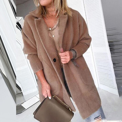 

Womens Casual Long Sleeve Lapel Collar Cardigan Solid Loose Button Outwear Coat