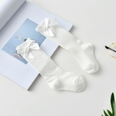 Girls Knee High Long Soft Cotton Warm Tights Socks Bow socks