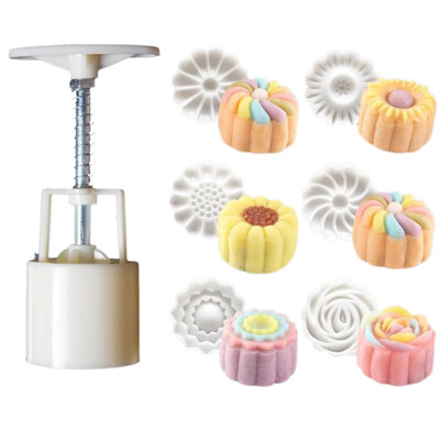 

7PCS Hand-pressed Round Flower Mooncake Mold Hand Pressure Fondant Moon Cake Decoration Tools Cookie Cutter Pastry Baking Tool