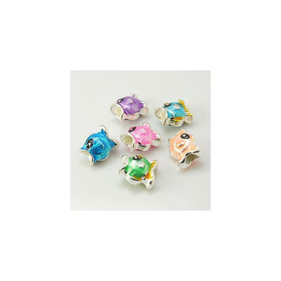 

Alloy European Beads with Enamel Large Hole Beads Fish Silver Metal Color Mixed Color 12x14x85mm Hole 4mm