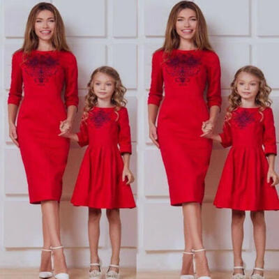 

Mother&Daughter Matching Dresses Women Girls Lace Mini Dress Family Clothes