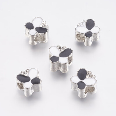 

Alloy European Beads Large Hole Beads with Enamel Butterfly Platinum Black 11x12x8mm Hole 5mm