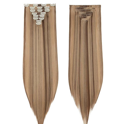

Full Head Clip Synthetic in Hair Extensions 8 Piece 18 Clips Hairpiece Long Wave Curly Straight for Women