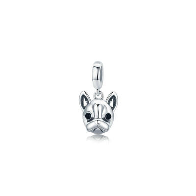 

Thai 925 Sterling Silver Enamel European Dangle Beads Large Hole Pendants Carved with 925 French Bulldog BlanchedAlmond