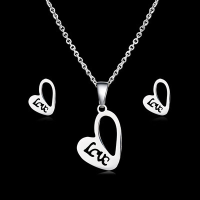 

Fashion Deer Heart Stainless Steel Necklace Earrings Jewelry Set Wedding Bride Jewelry Set Animal Dog Cat Jewelry Sets For Women