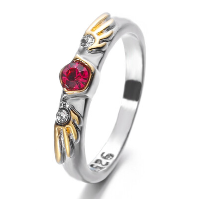 

Fashion Women Gold Wing Red Crystal Ring Weeding Bride Jewelry