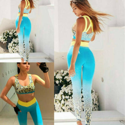 

Women 2pcs Leopard Sport Bra&Legging Pants Running Gym Yoga Fitness Stretch