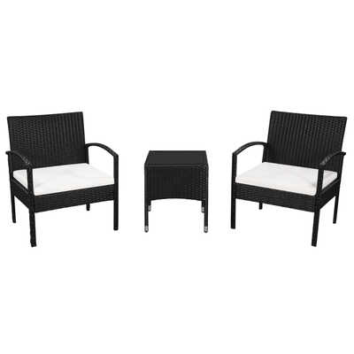 

3 Piece Bistro Set with Cushions Poly Rattan Black