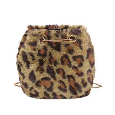 

Fashion Women Leopard Print Shoulder Bags Plush Casual Crossbody Bucket Bag