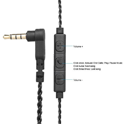 

2 pin 075mm to 35mm Earphone Replacement Earbuds Exchange Cable w 3 Remote Buttons Gold Plated Bent Plug for KZ-ZS3 ZS4 ZS5 ZS6