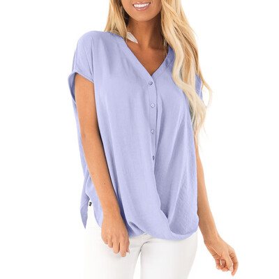 

Nomeni Women Summer Short Sleeve Chiffon Blouse T Shirt Casual Loose V Neck Button Tops